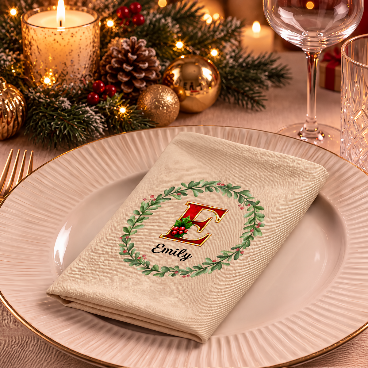 Personalized Initial Letter Christmas Reusable Cotton Napkin HO82 903724