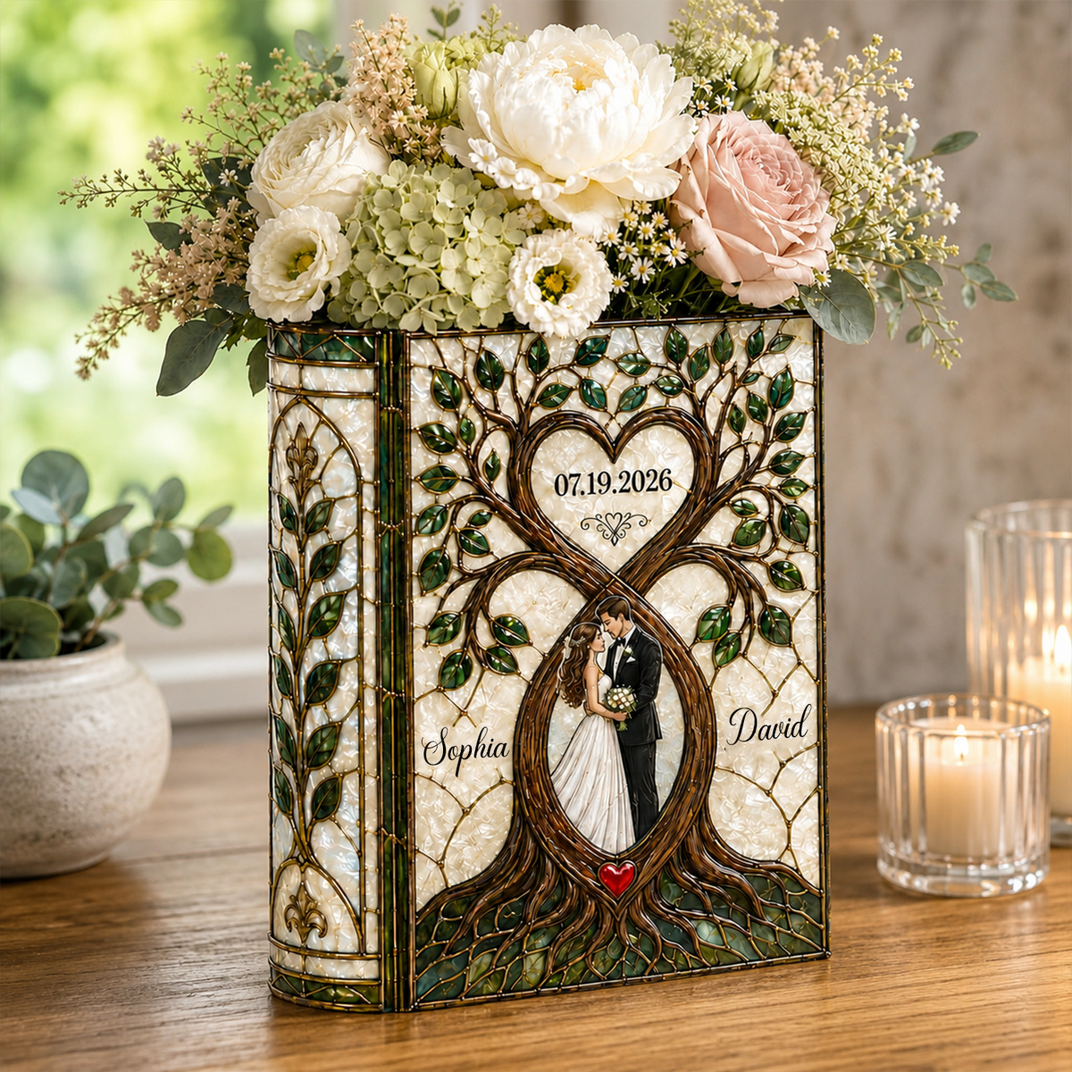 Custom Groom & Bride Wedding 3D Effect Print Book Vase Newlywed Gift CH07 180194