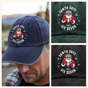 Custom Name Santa Says Six Seven Washed Denim Baseball Cap HA75 898432