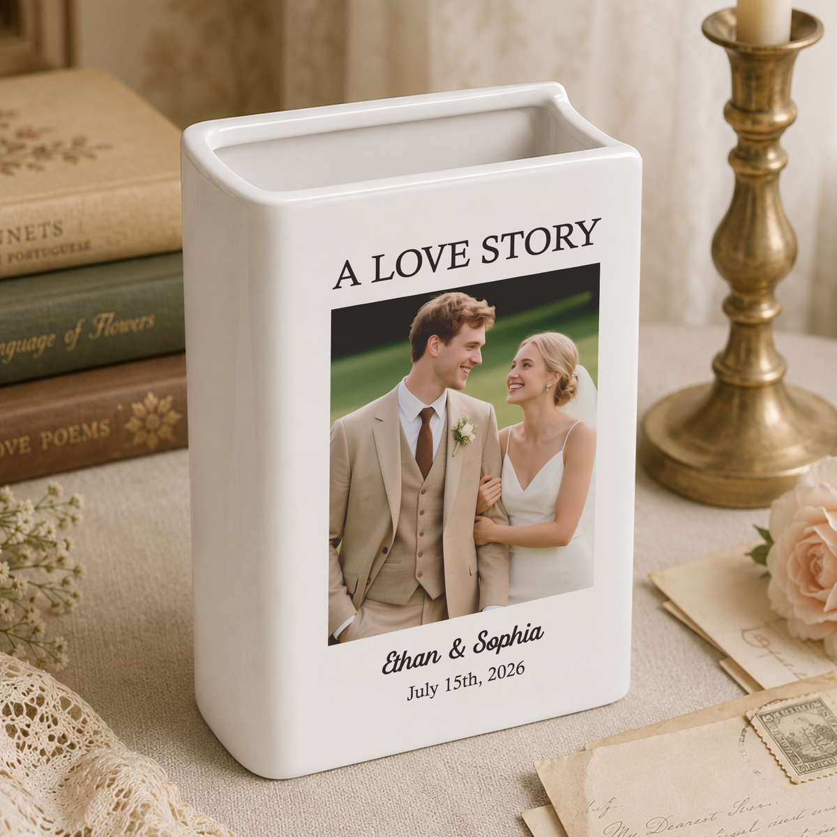 Custom Wedding Photo - A Love Story Book Vase Wedding Anniversary Gift CH07 180434