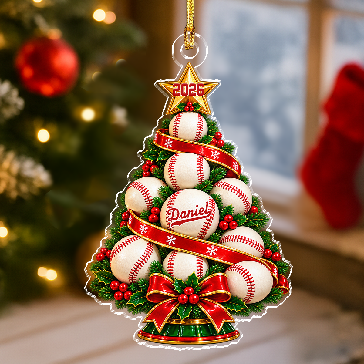 Personalized Sports Ball Tree Acrylic Ornament , Football Basketball Volleyball Tennis Softball Christmas Keepsake Gift HA75 919496