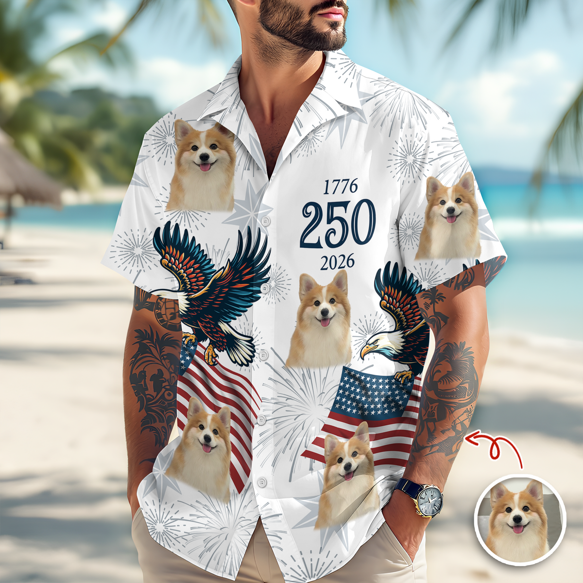 Custom Dog Photo USA 250 Anniversary Eagle 1776-2026 Hawaii Shirt TH10 898585