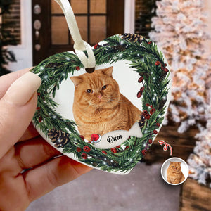 Custom Photo Cat Personalized Heart Shaped Ceramic Ornament For Christmas HA75 897466
