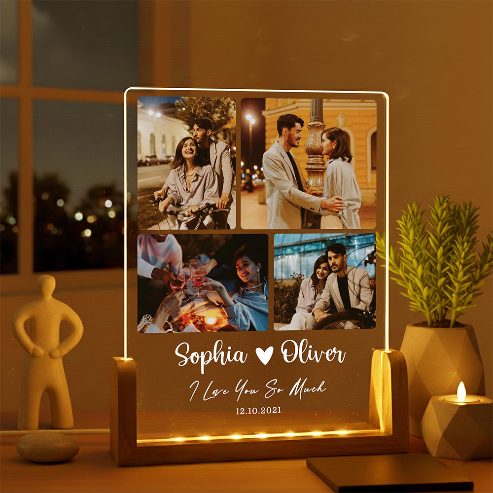 Custom Couple Photo Collage Acrylic Plaque LED Night Light - Gift for Her, Gift for Him LM32 899161