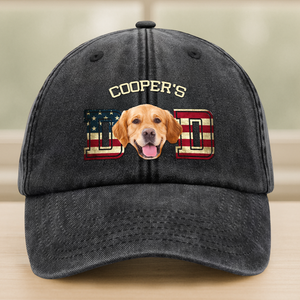 Custom Photo Dog Cat Dad Washed Denim Baseball Cap Ver US Flag Vintage HA75 892530
