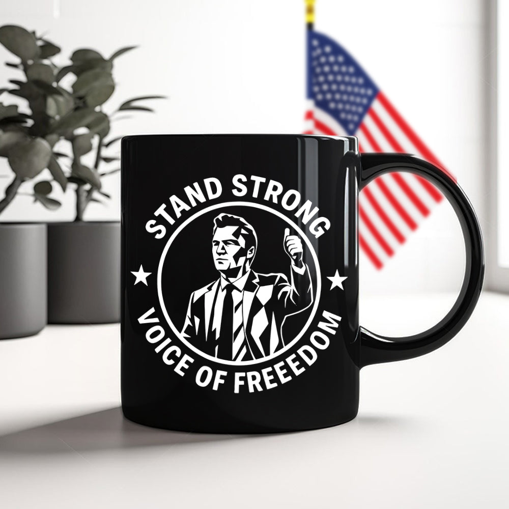 Stand Strong Charlie Kirk - Voice Of Freedom Memorial Black Mug LM32 65535