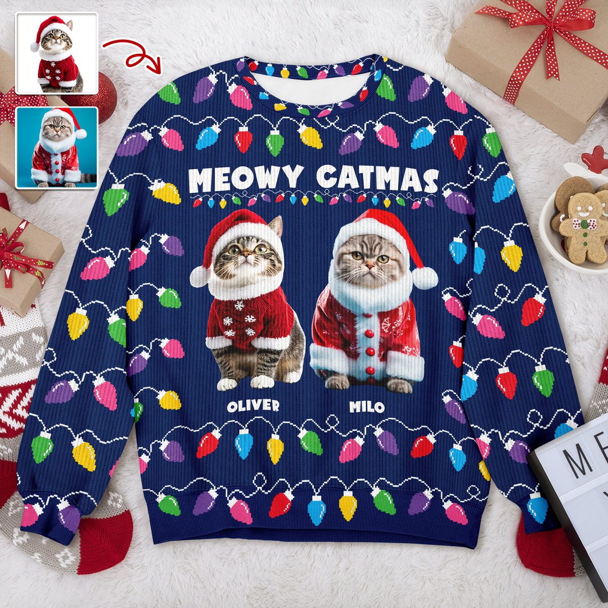 Custom Photo Meowy Catmas Christmas Ugly Sweater HA75 892970