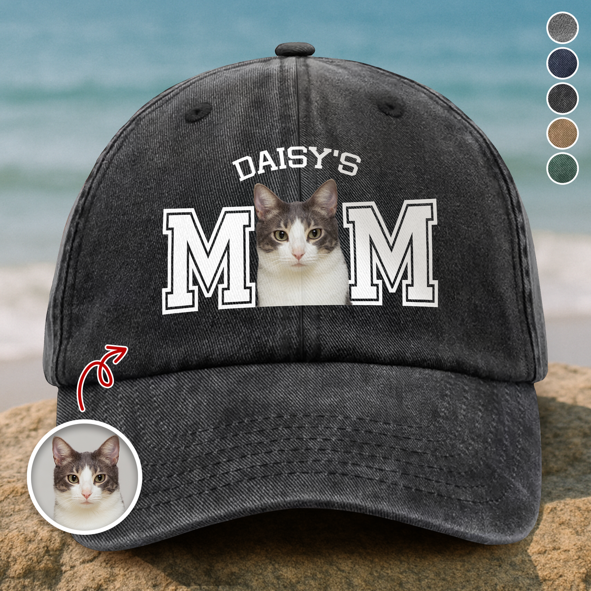 Custom Photo Cat Dad, Cat Mom Washed Denim Baseball Cap HA75 897222