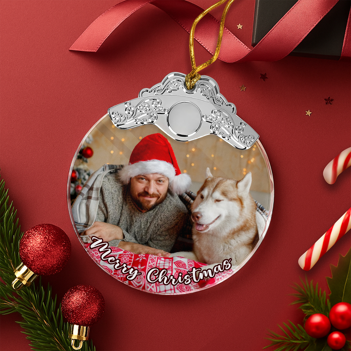 Custom Dog Cat Photo Metal Glass Ornament For Christmas TH10 894747