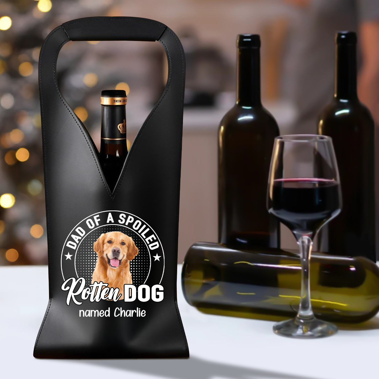 Custom Dog Photo Dad Of A Spoiled Rotten Dog Leather Wine Bag LM32 893879