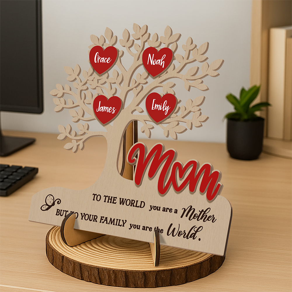 Custom Family Tree Heart 2-Layered Wooden Plaque Gift For Mother's Day CH07 911050