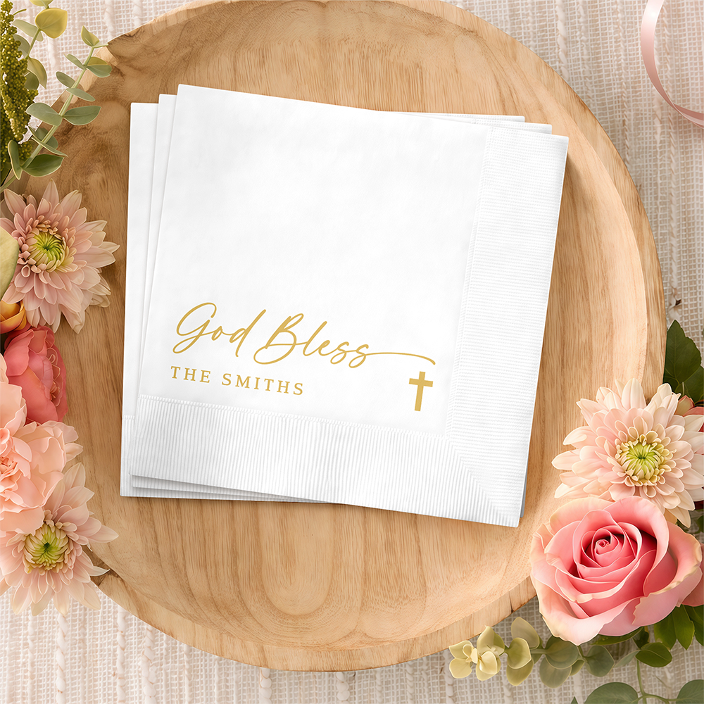 Custom God Bless Baptism Napkins With Cross, Baby Shower & Religious Party Decor LM32 899899