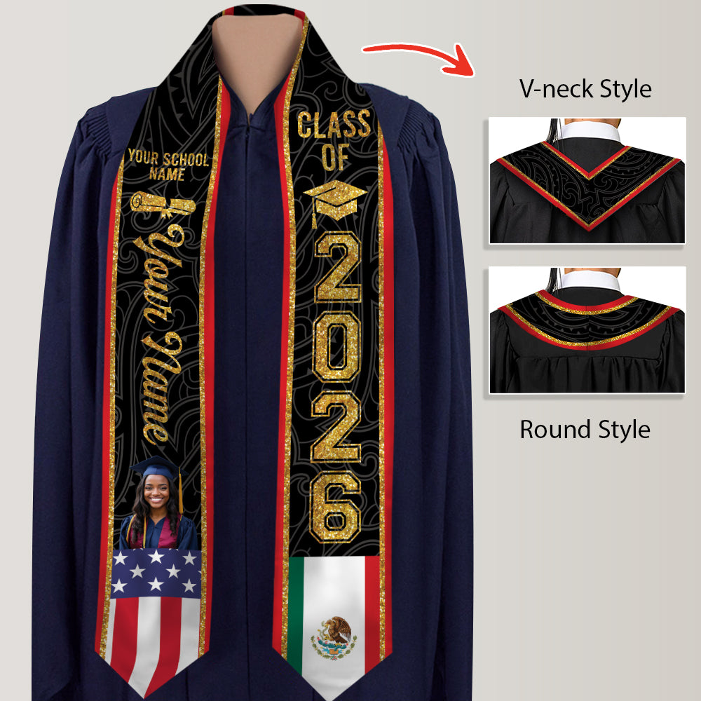 Custom Photo Country Flag Class of 2026 Graduation Stoles LM32 897701