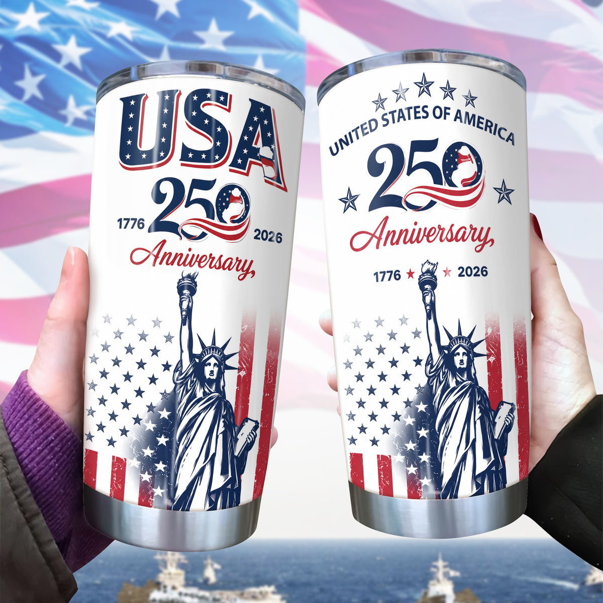 USA 250th Anniversary Patriotic Statue of Liberty Fat Tumbler HA75 921660