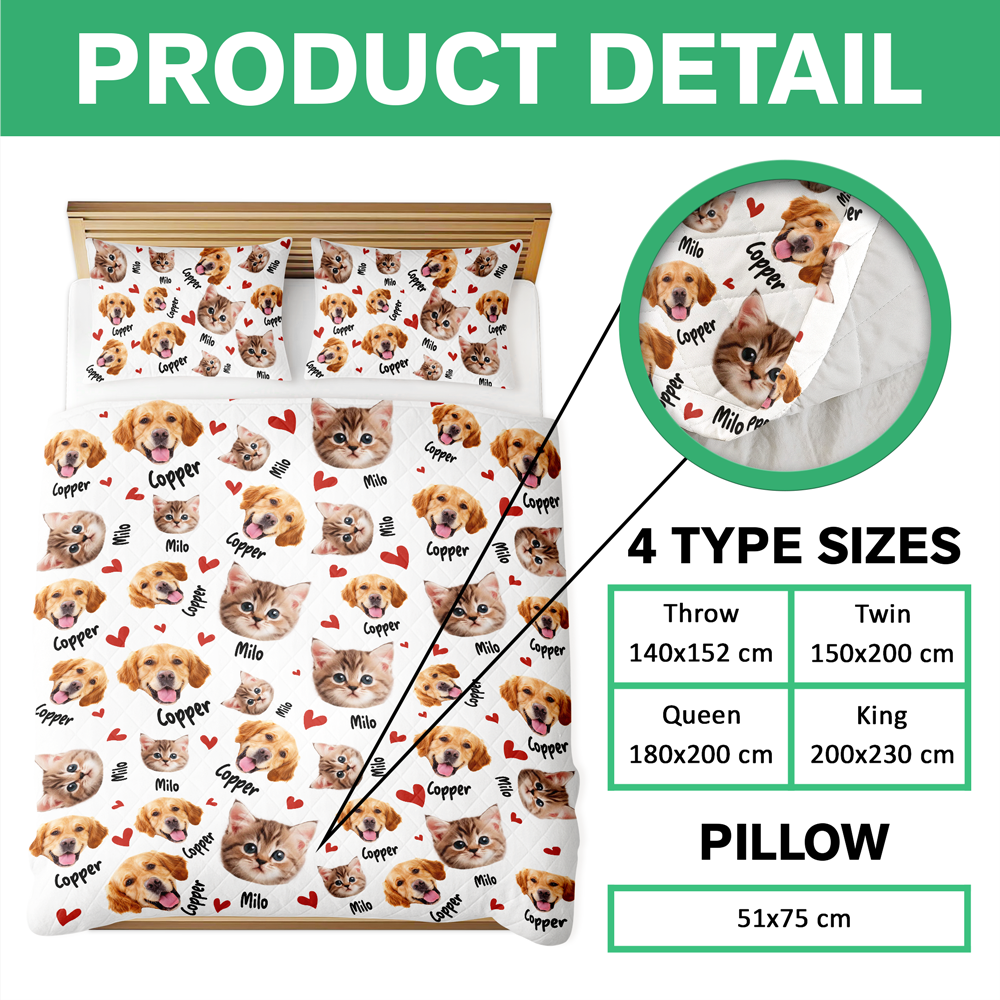 Custom Pets Face And Name - Personalized Photo Bedding Set Gift For Dog Lover Cat Lover CH07 899764
