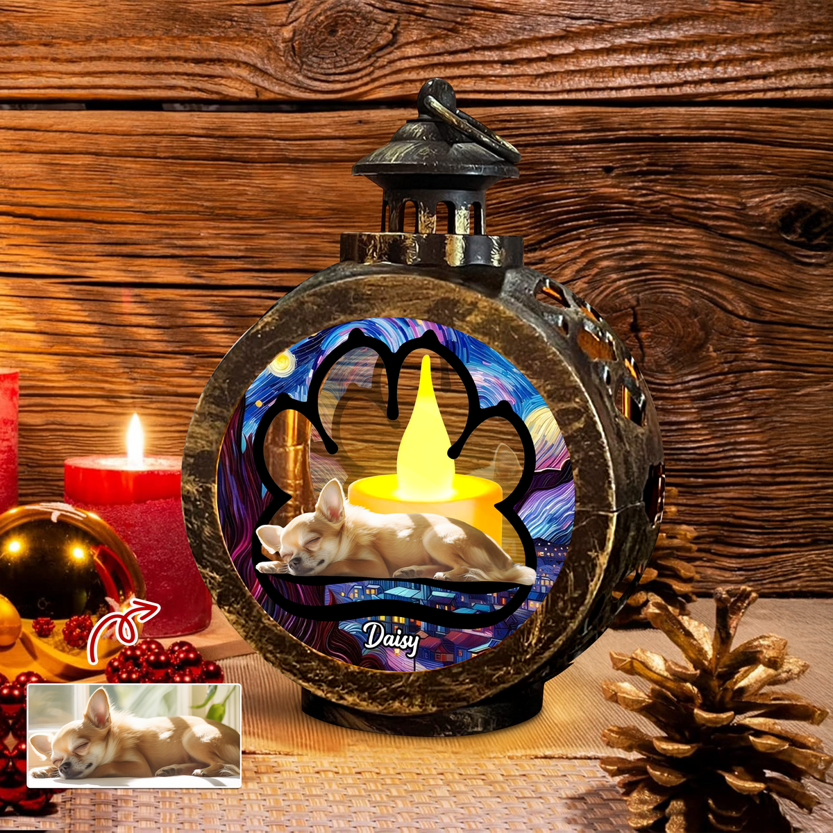 Custom Dog Photo Lay Here With Me Photo Christmas Lantern Ornament For Dog Lovers HA75 892918