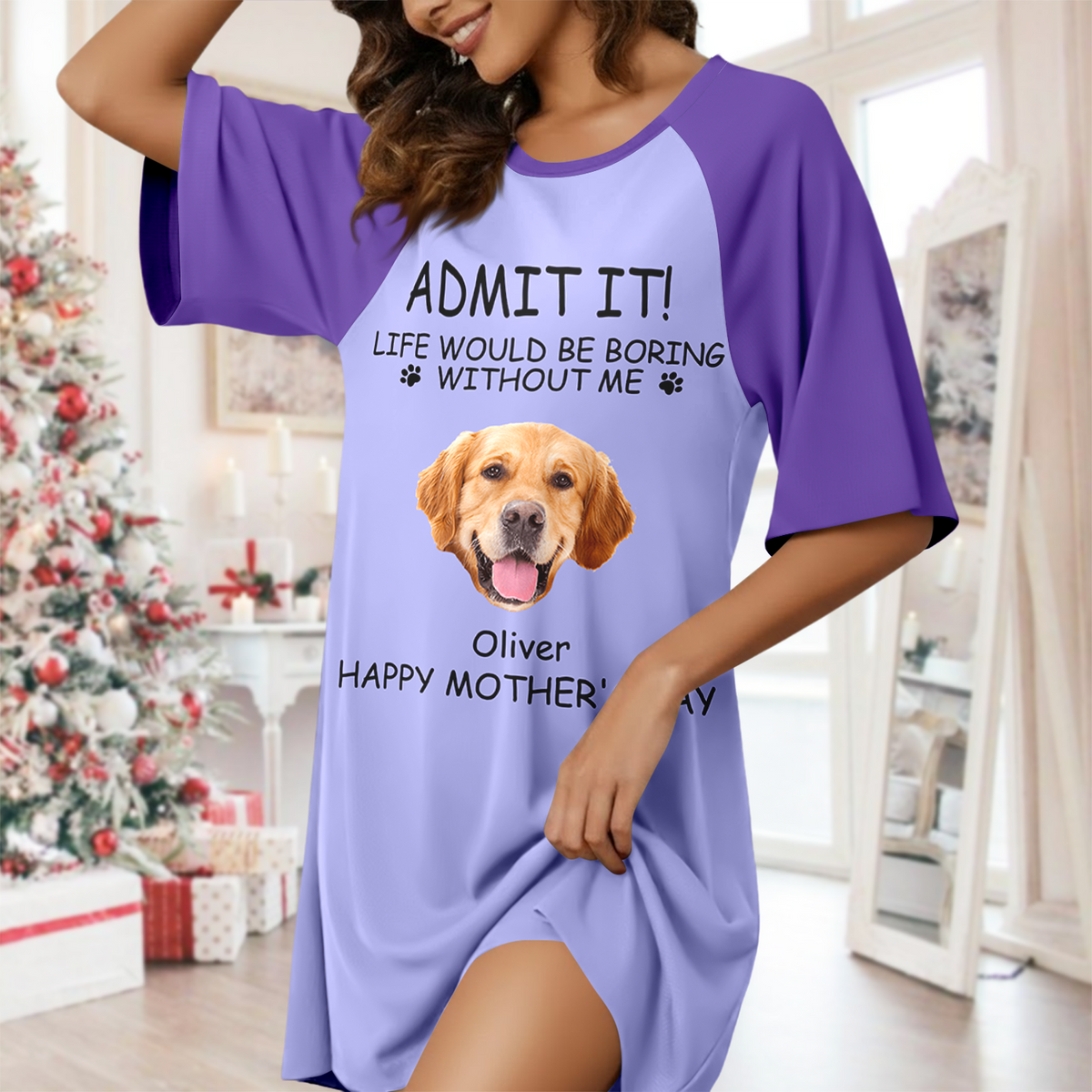 Custom Photo Life Would Be Boring Without Me Raglan Nightgown Gift For Mom TH10 169481