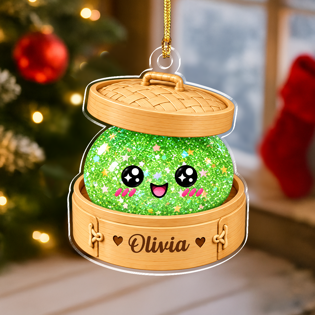 Custom Name Glitter Squishy Dumpling Acrylic Ornament, Personalized Food Lover Keepsake HO82 903646