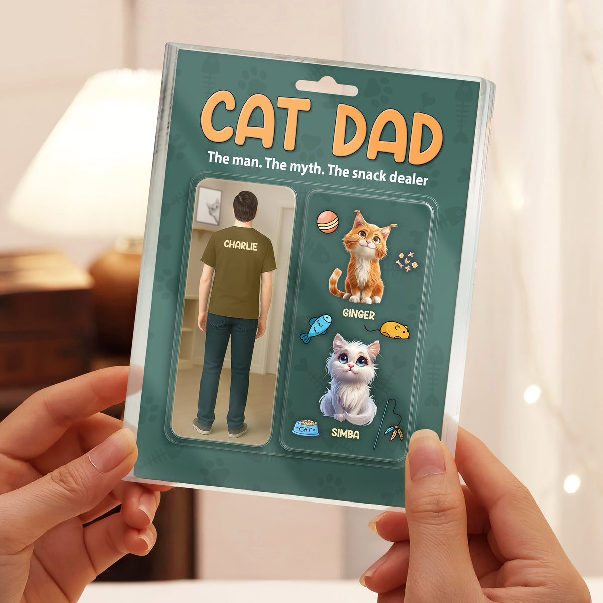Happy Father's Day Cat Dad Figure Personalized Acrylic Block Plaque HA75 892356