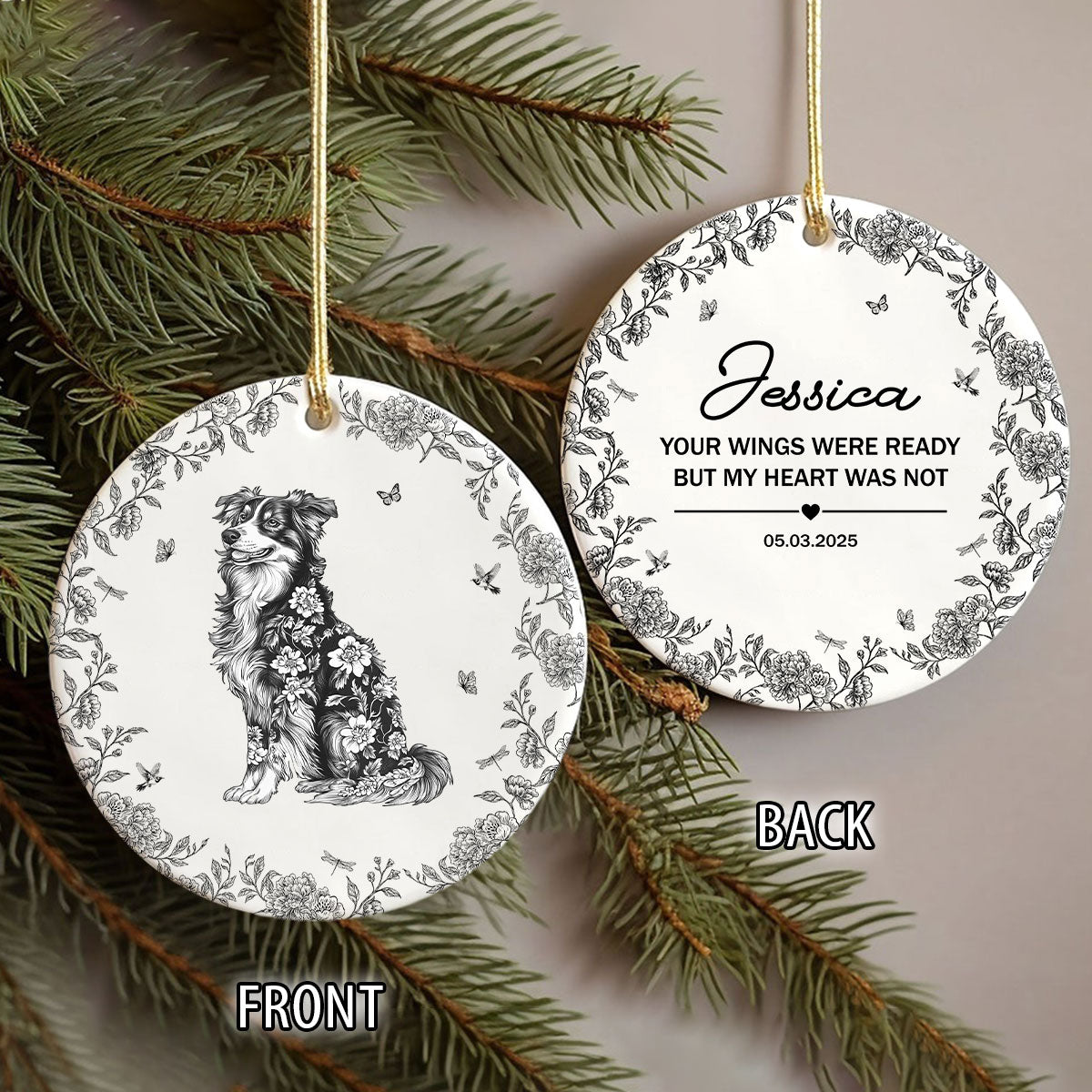 Custom Dog Breeds Toile De Jouy Style Memorial Ceramic Ornament HA75 897480