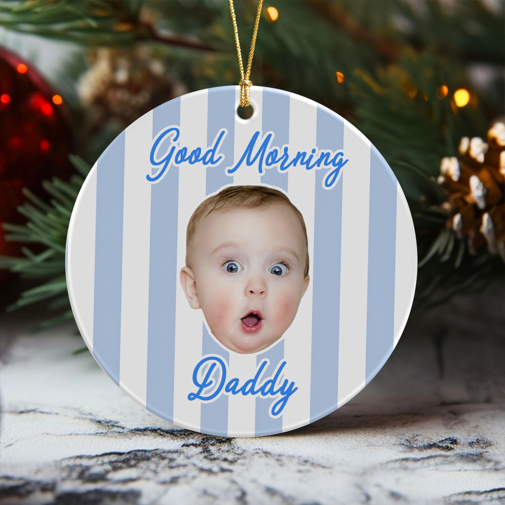 Custom Photo Striped Background Ceramic Ornament Baby’s First Christmas Keepsake TH10 170753