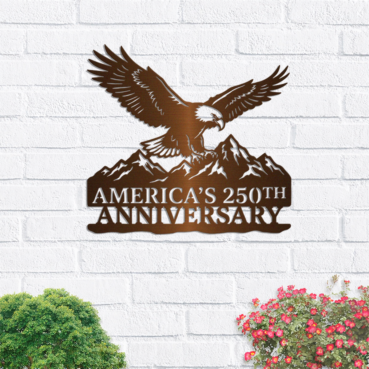 America’s 250th Anniversary Metal Sign, Patriotic Eagle and Mountain Silhouette, USA Semiquincentennial Wall Decor HO82 901148