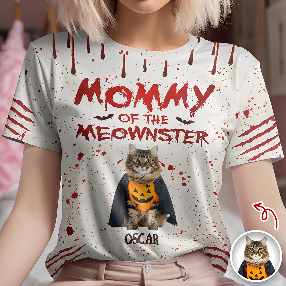 Custom Photo Daddy And Mommy Of The Meowster 3D Shirt For Halloween TH10 894971