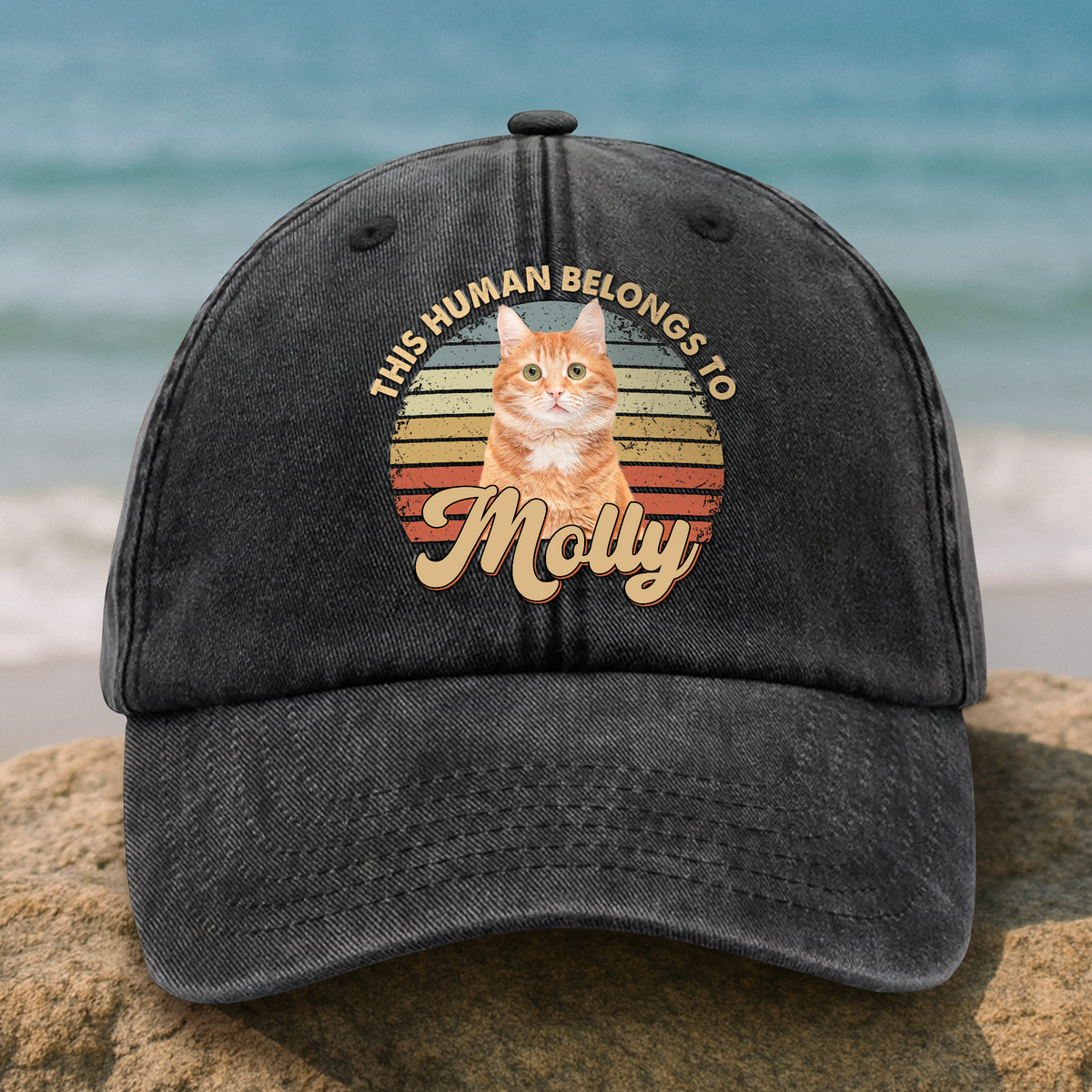 Custom Photo This Human Belongs To Dog, Cat Washed Denim Baseball Cap HA75 892512