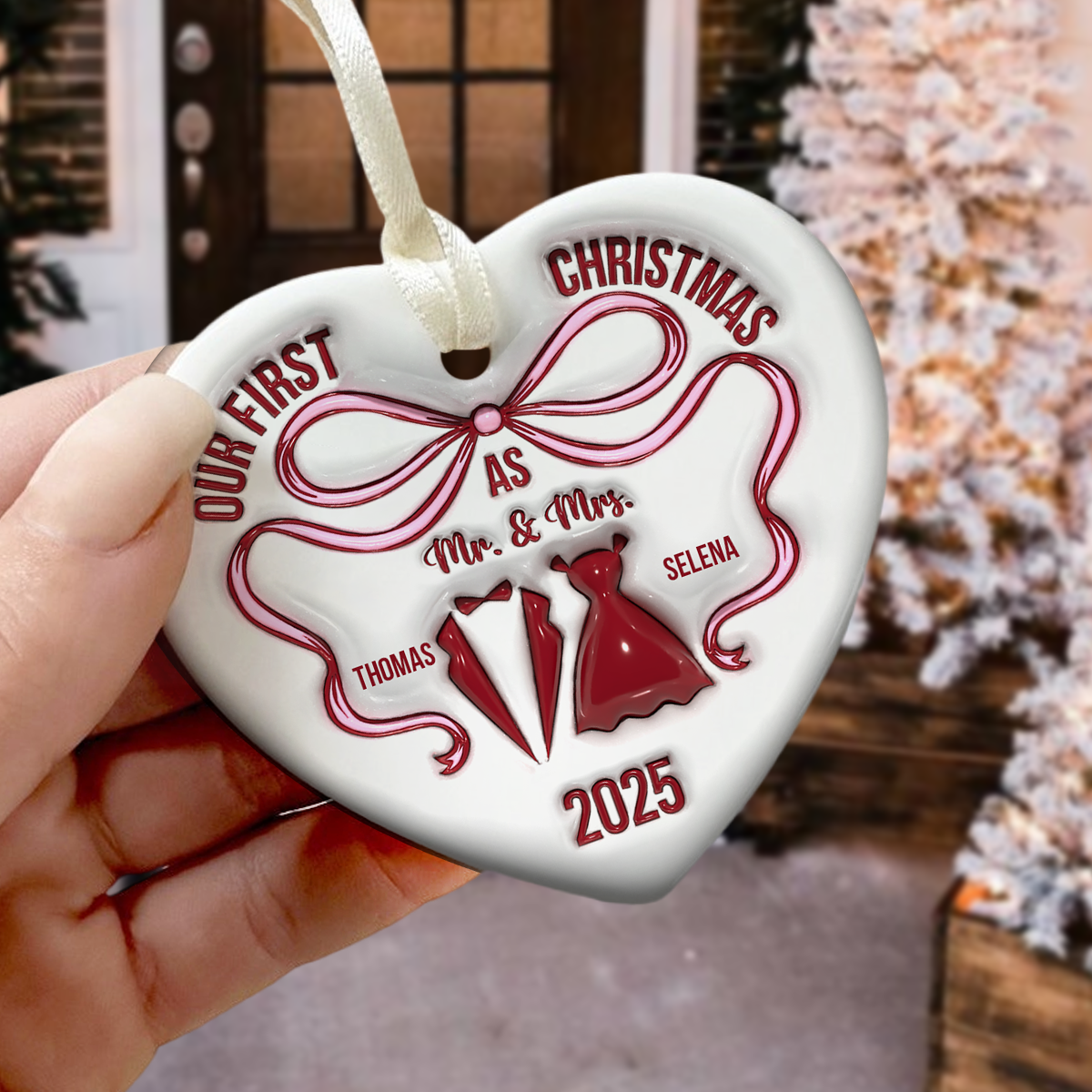 Mr And Mrs Blue - Personalized 3D Inflated Effect Heart Shaped Ceramic Ornament LM32 895379