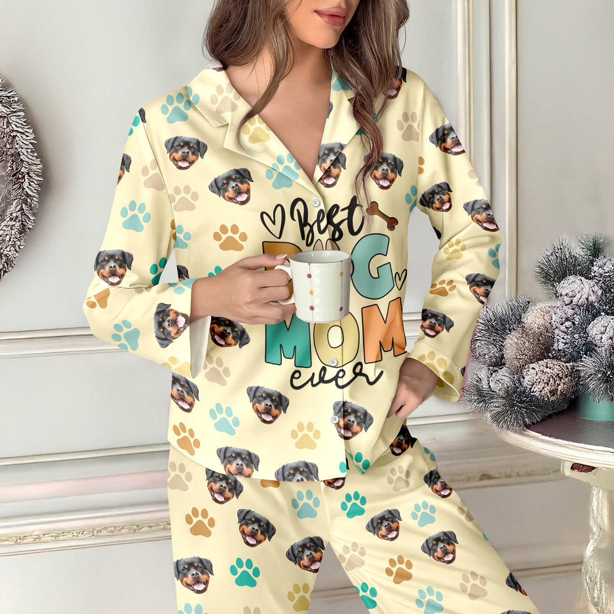 Custom Photo Best Dog Mom Ever - Personalized Pajamas Gift For Dog Lovers CH07 899048