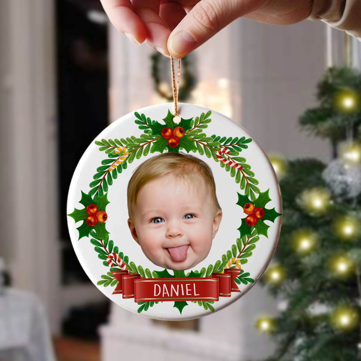 Customize Kid Face Ceramic Ornament For Christmas HO82 903746