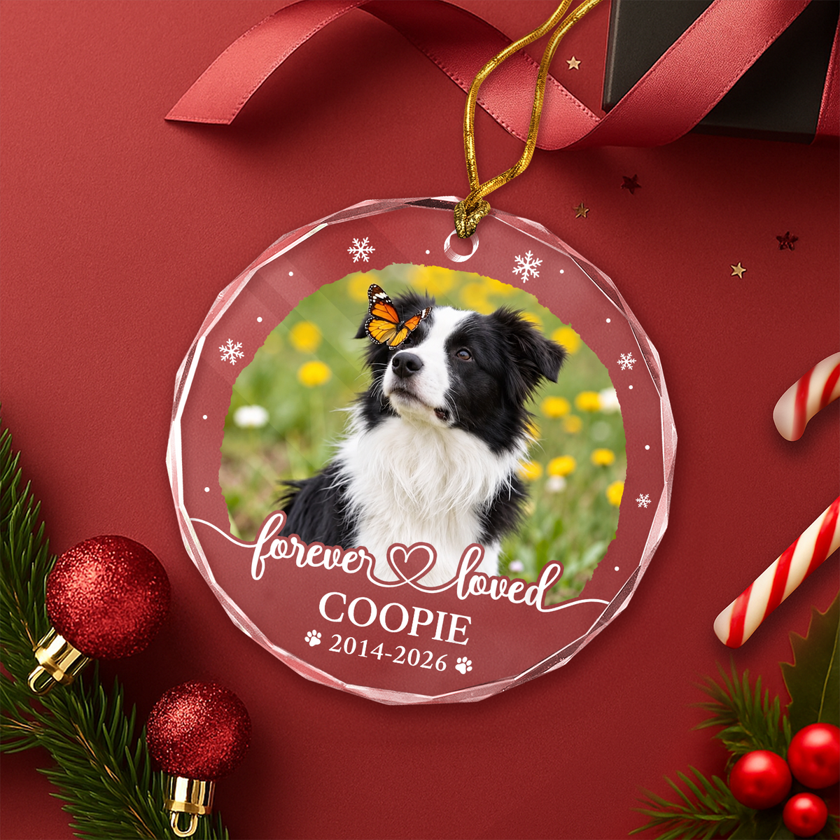 Custom Photo Forever Loved Memorial Glass Ornament HA75 922034