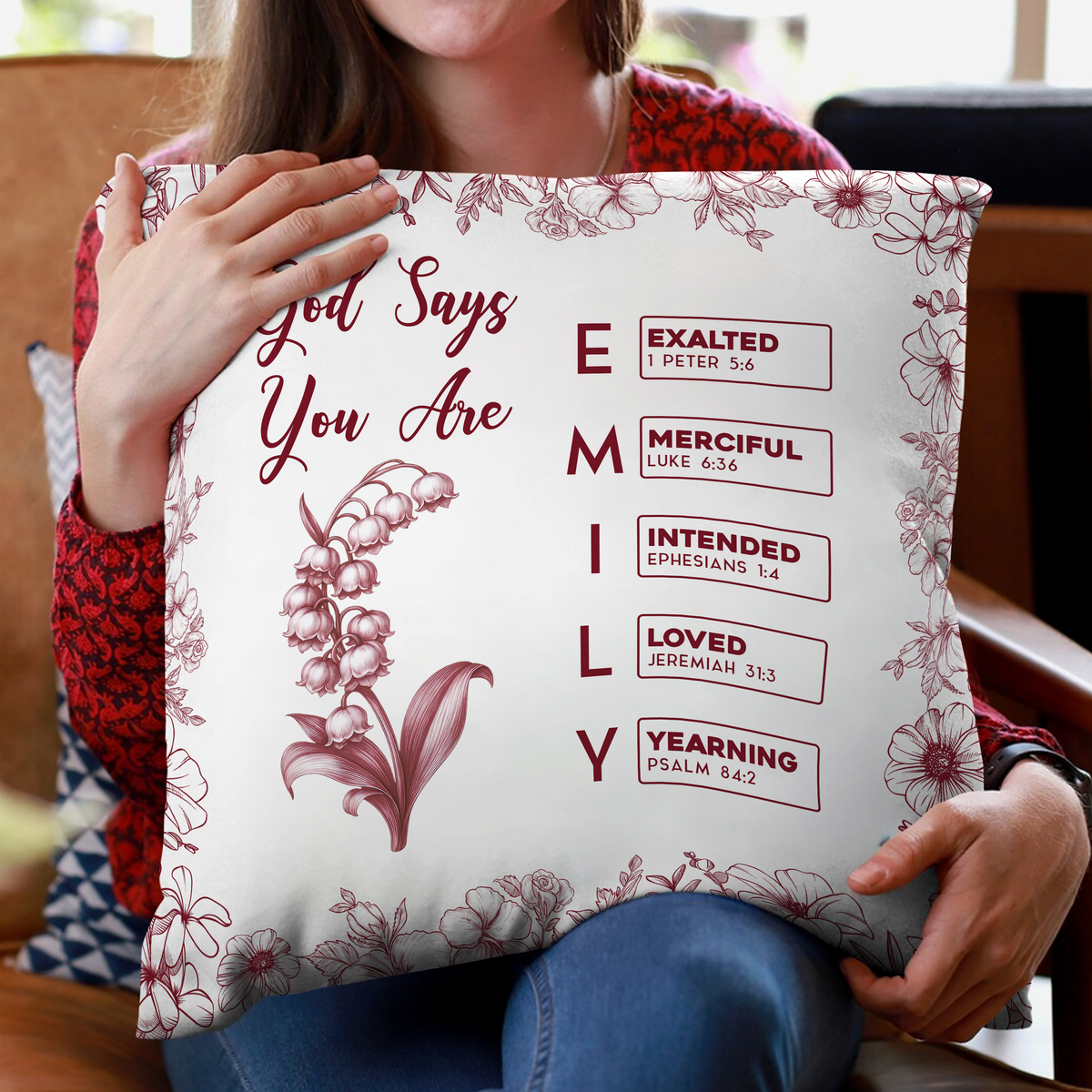 God Says I Am Name Letter In Bible Toile De Jouy Style - Personalized Pillow CH07 896828