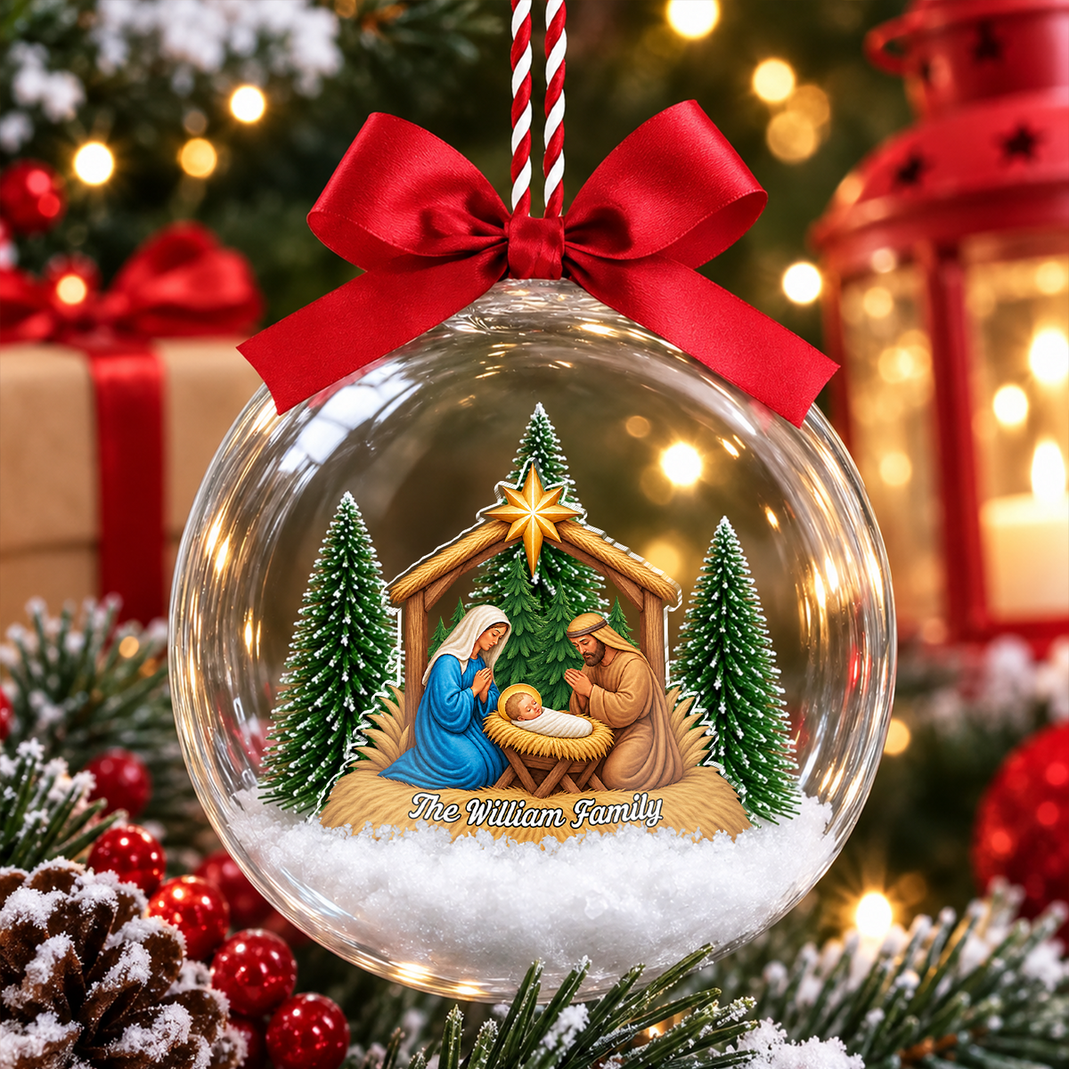 Personalized Custom Family Name Christmas 3D Acrylic Ball Ornament TH10 171225