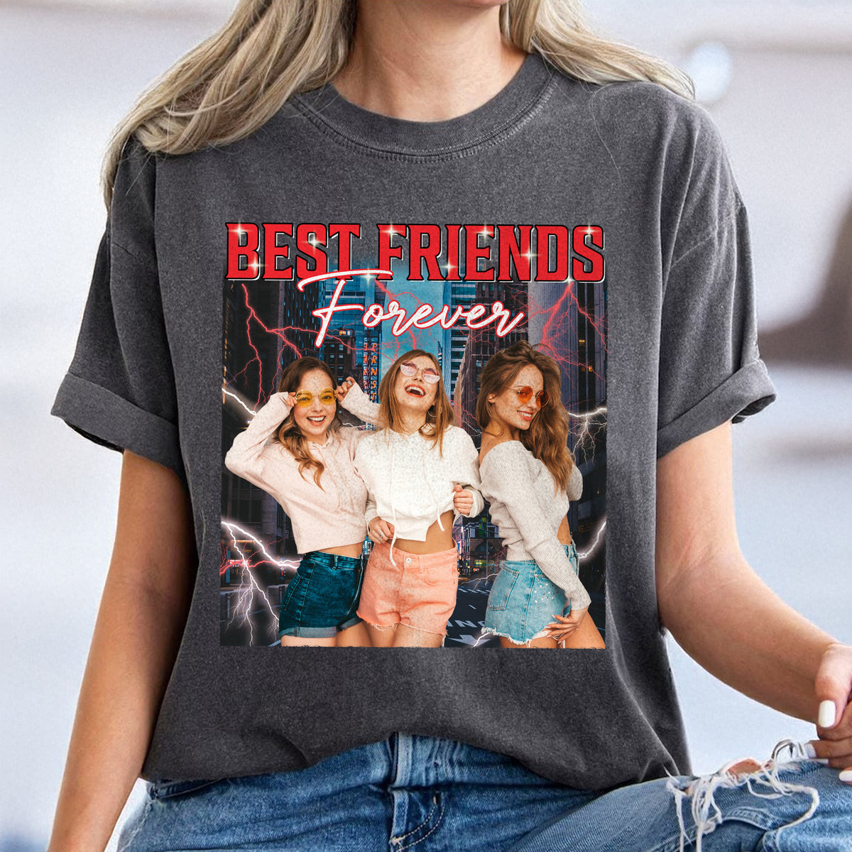 Custom Portrait Photo Best Friend Forever Vintage Style Bestie Comfort Shirt HO82 894896