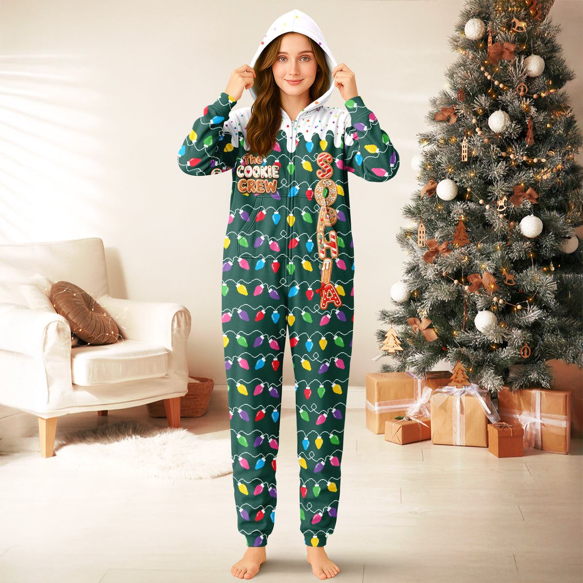 Personalized Funny Gingerbread Cookie Christmas Lights Onesie Pajamas HO82 903680