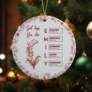 God Says I Am Name Letter In Bible Toile De Jouy Style - Personalized Ceramic Ornament CH07 896822