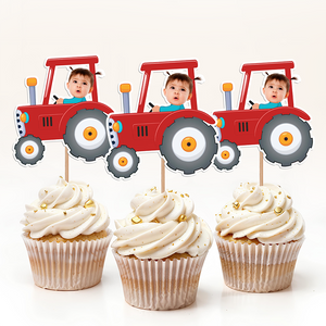 Custom Photo Kid Riding Tractor Decoration Cupcake Toppers HA75 892116