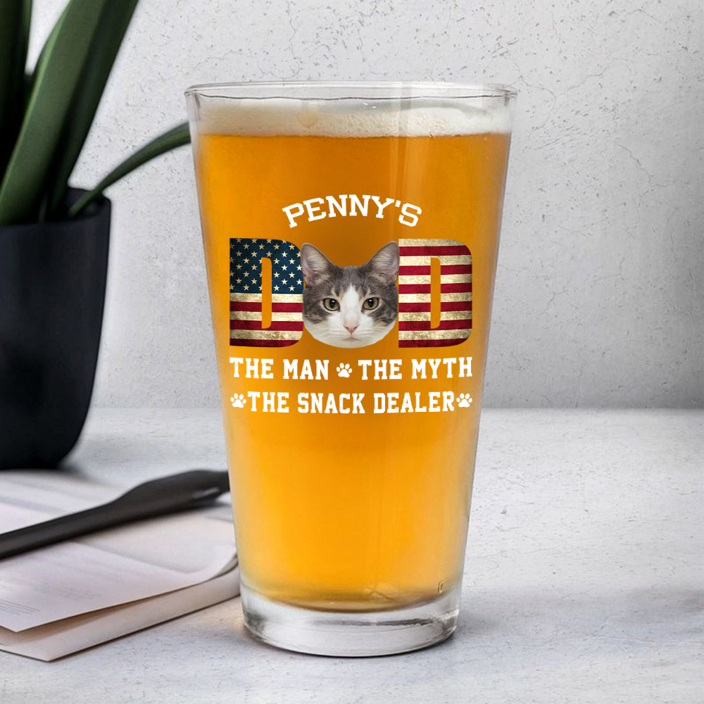 Custom Photo Cat Dad The Man The Myth American Flag Dad Beer Glass HA75 892404
