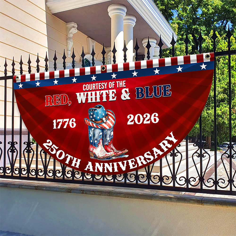 Personalized Courtesy Of The Red, White & Blue 250th Anniversary 1776–2026 Cowboy Boots Non-Pleated Fan Flag LM32 669265