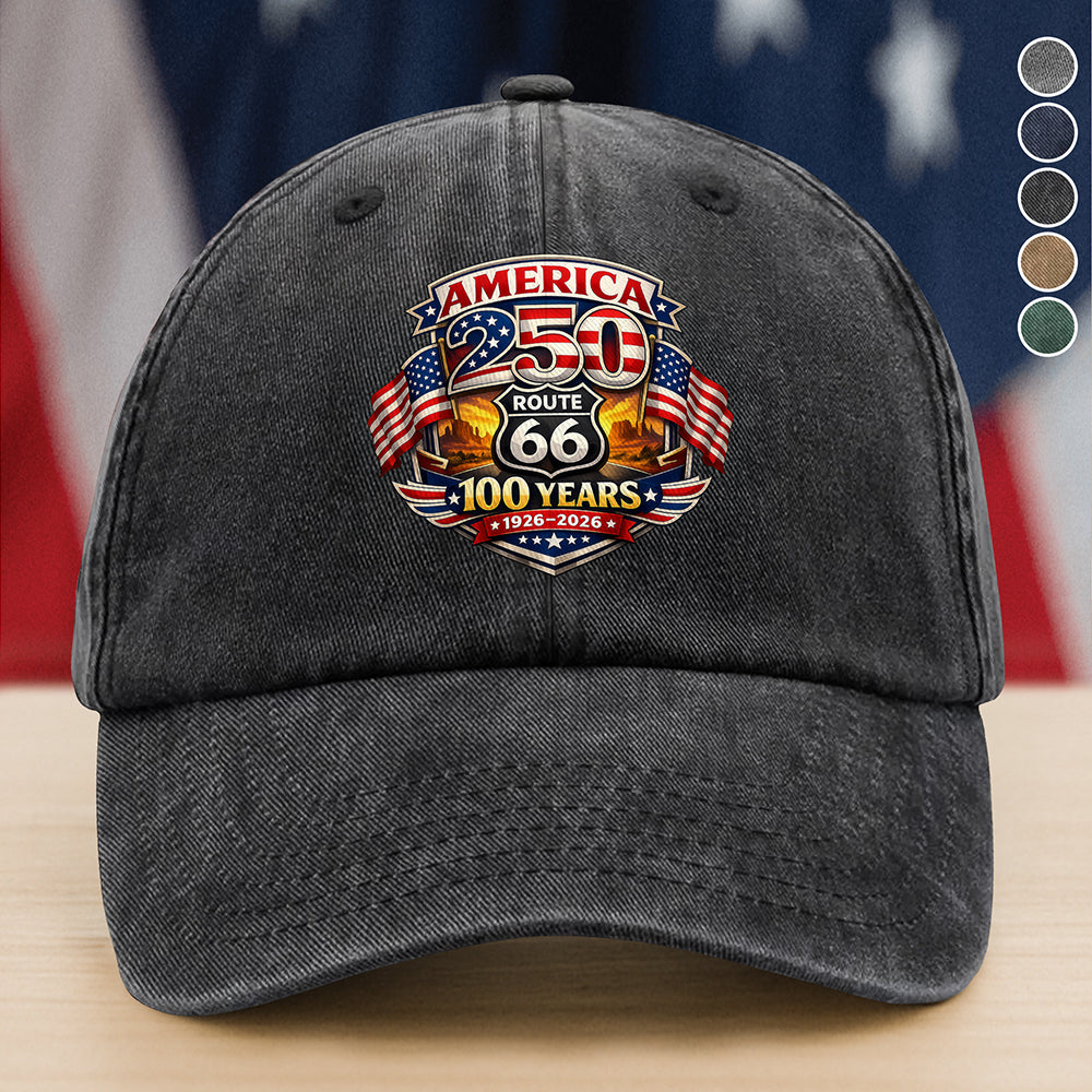Route 66 x America 250 - 250 Years of Liberty and 100 Years of Adventure Washed Denim Baseball Cap CH07 910504