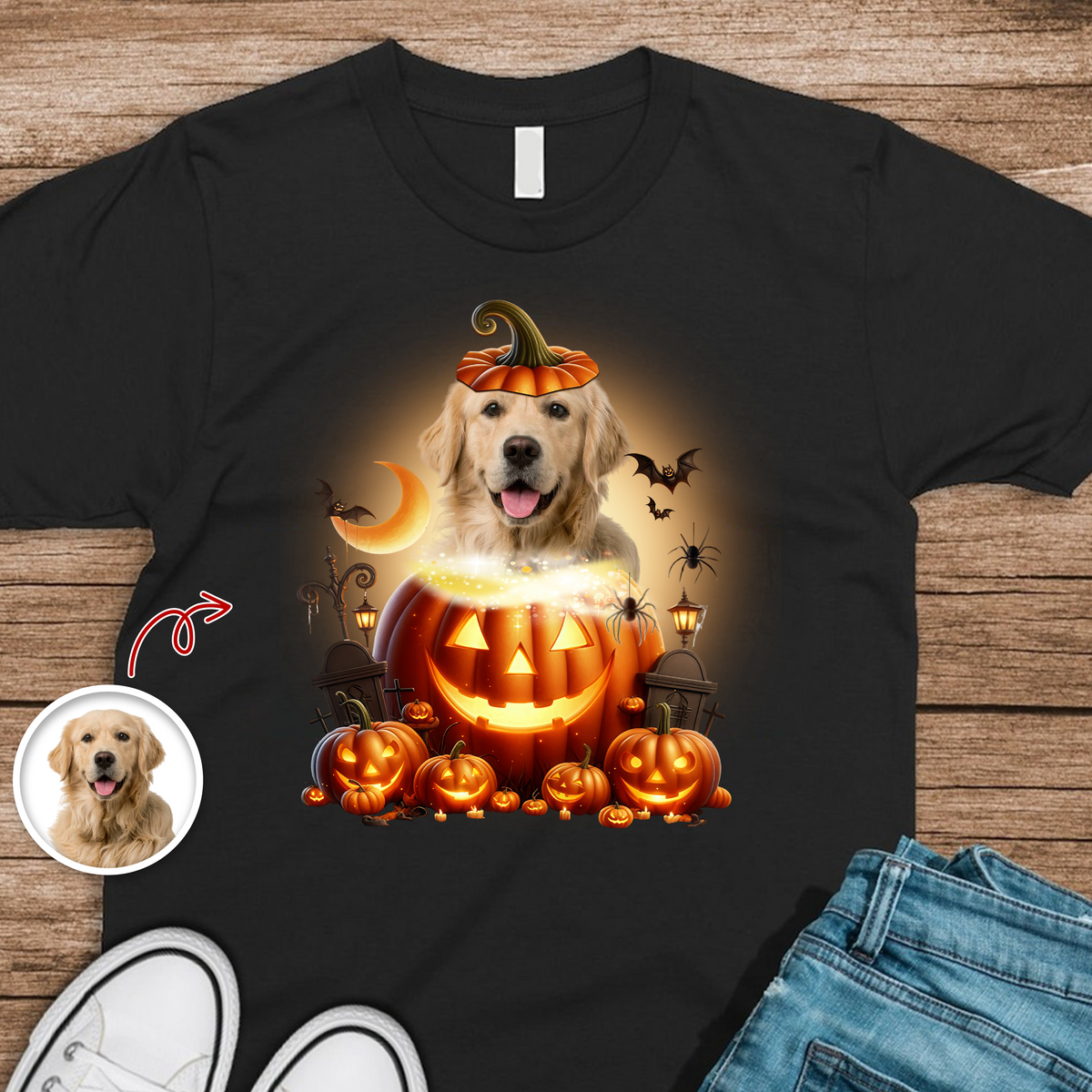 Custom Photo Pumpkin Cute Dog Lover Halloween Dark Shirt HO82 894984