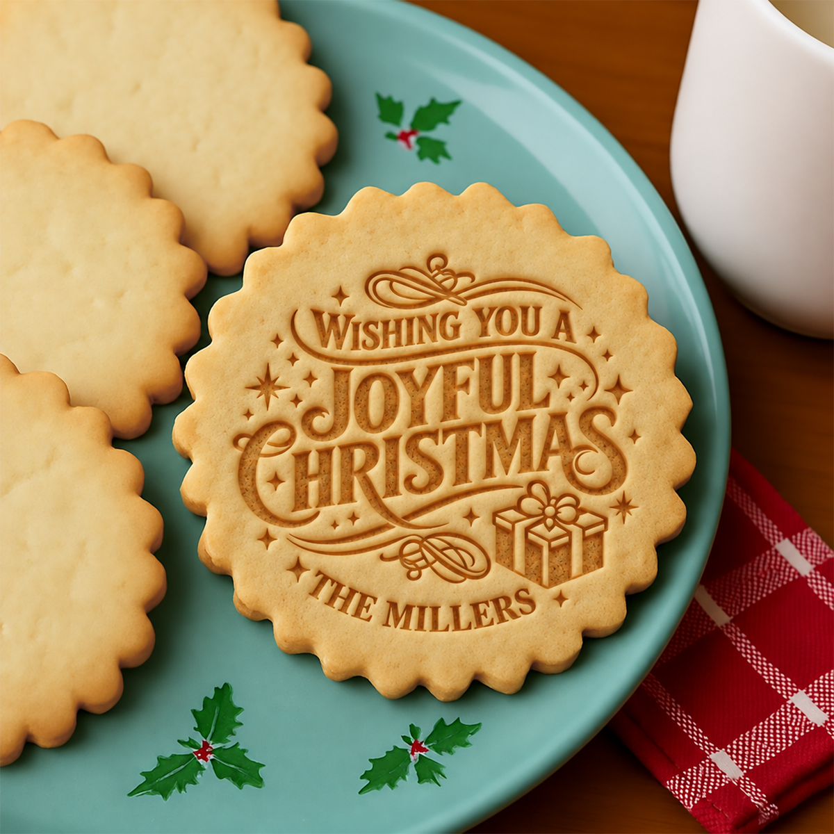 Custom Family Name Wishing You A Joyful Christmas Cookie Stamp HA75 919612