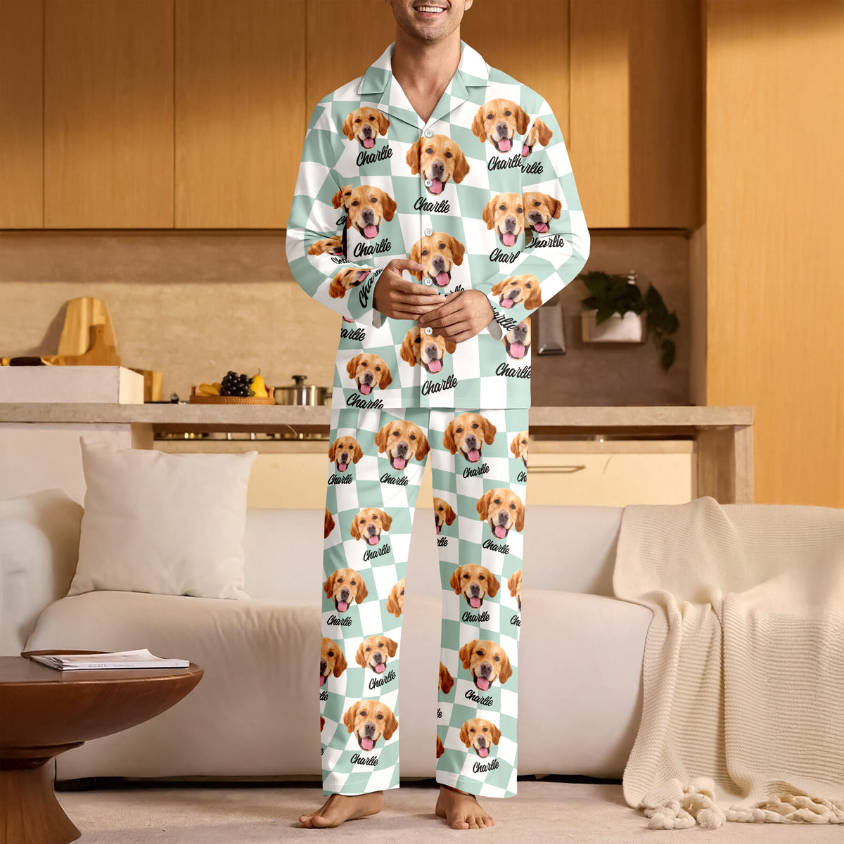 Custom Dog Cat Face Gingham Pattern Pajamas For Dog Cat Lovers LM32 897259