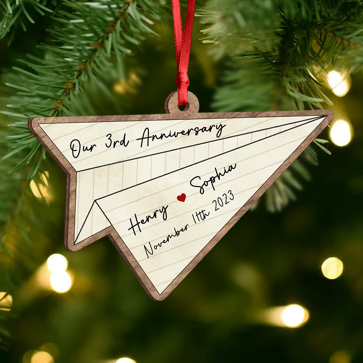 Personalized Paper Airplane Anniversary Wooden Ornament, Christmas Keepsake Gift For Couples LM32 670061