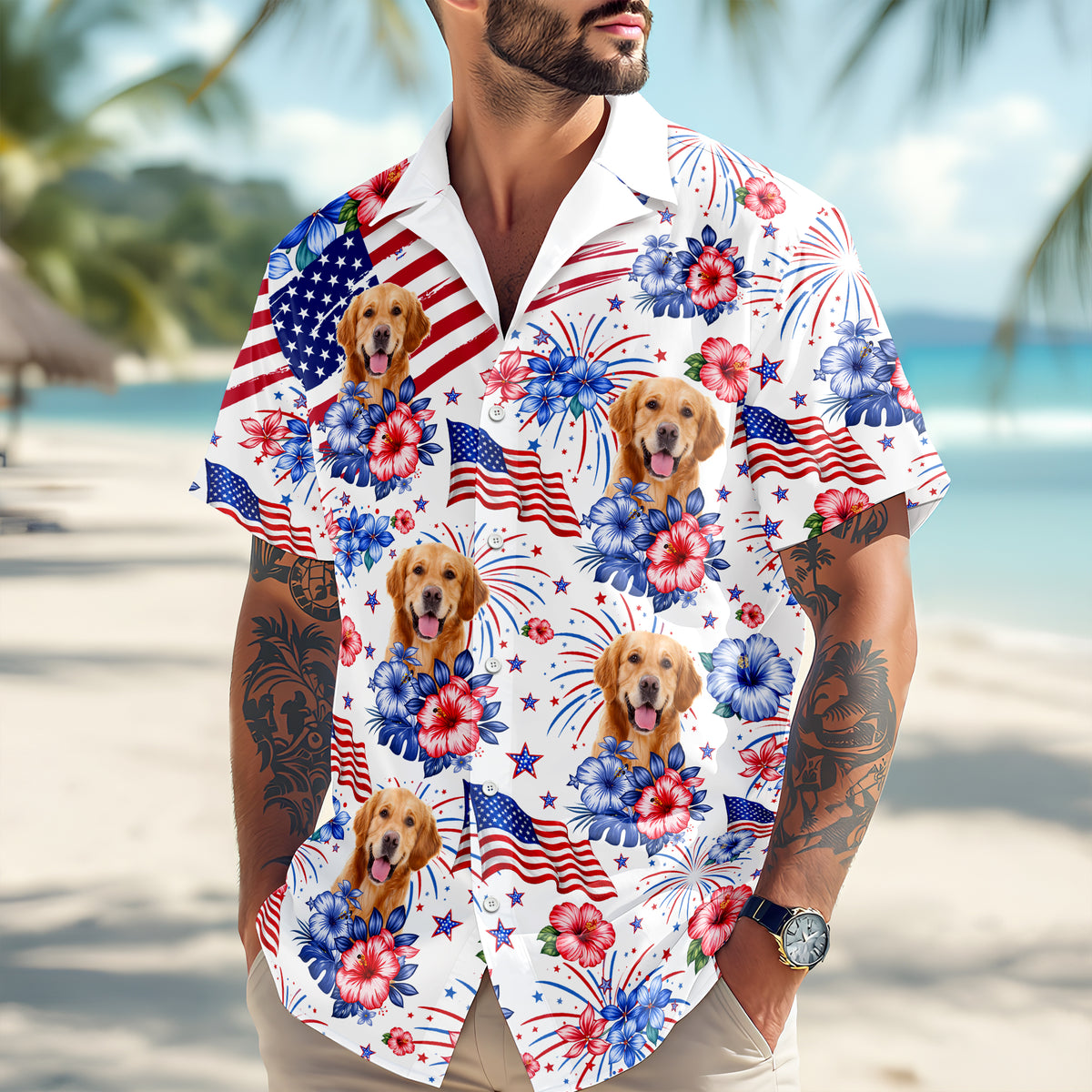 Custom Dog Photo United State Flag Hawaii Shirt TH10 169077