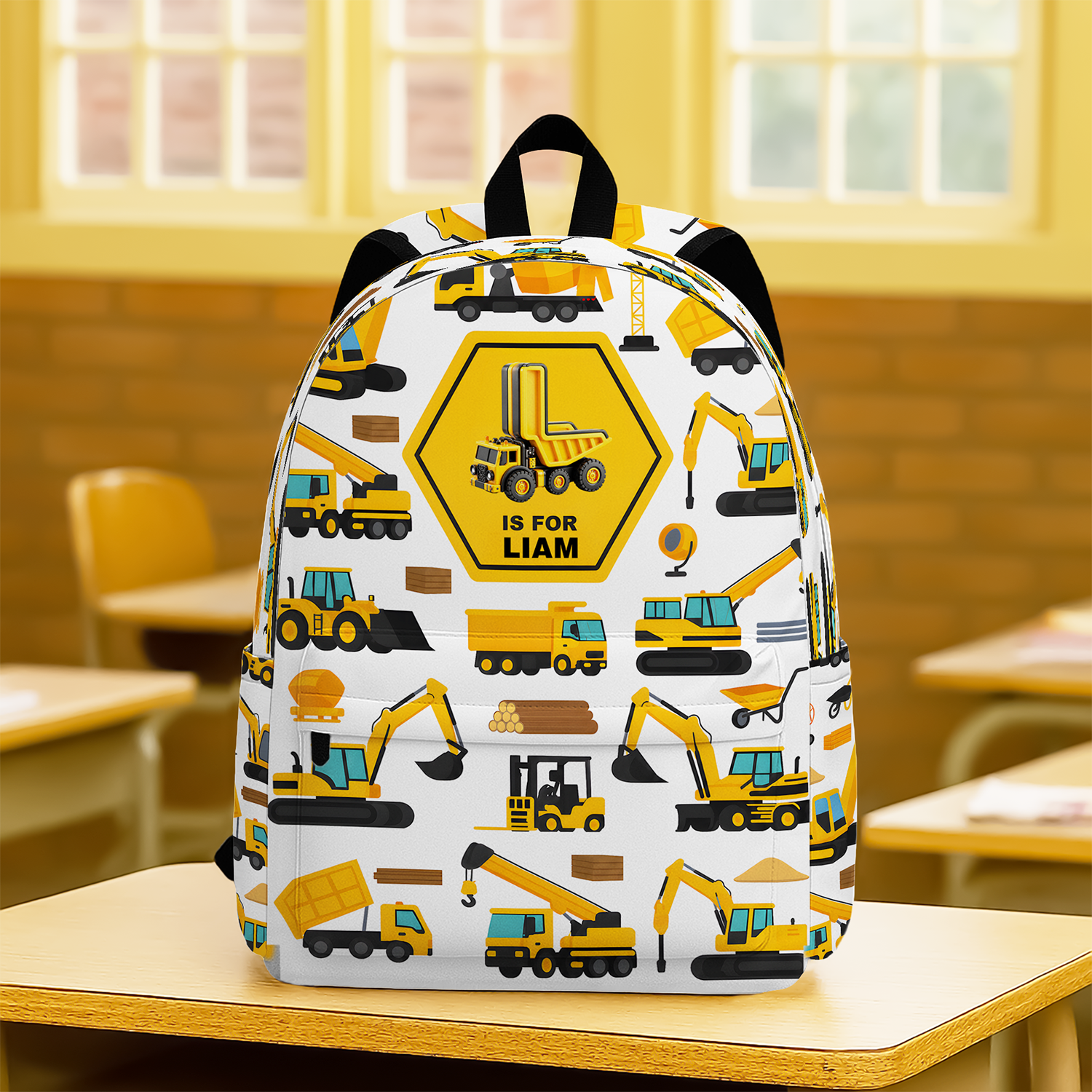 Custom Name Construction Vehicles Truck, Unicorn Letter Backpack For Kids HA75 921656