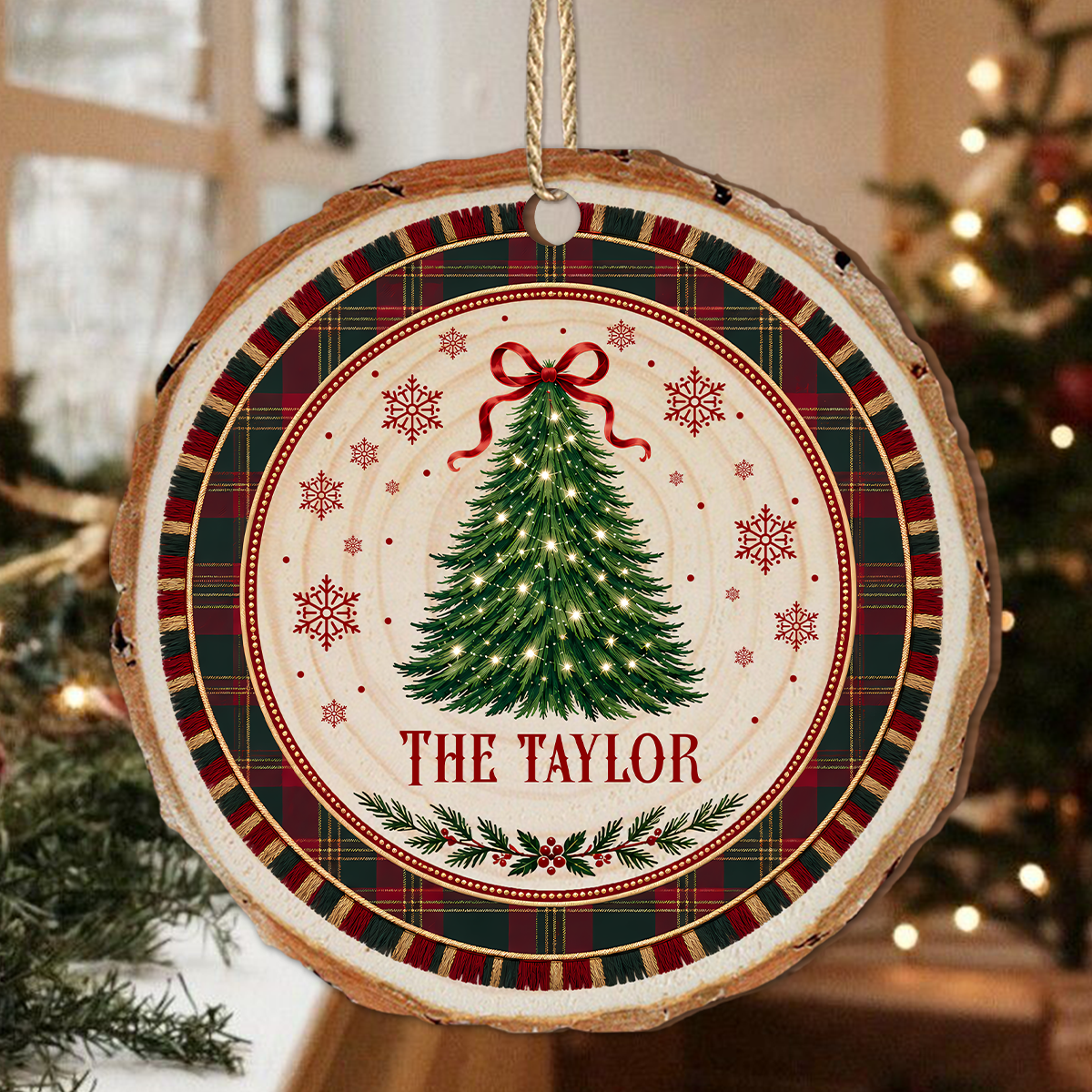 Custom Name Christmas Tree Wood Slice Ornament, Holiday Decor Gift For Family LM32 670499
