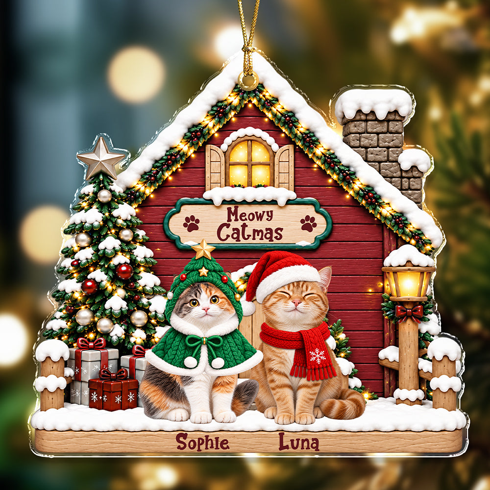 Custom Cat Photo Meowy Catmas Acrylic Ornament, Personalized Christmas Keepsake LM32 670367