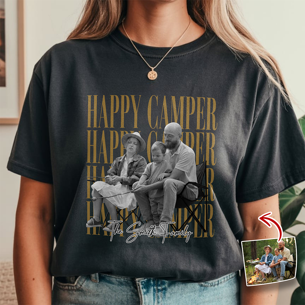 Custom Family Photo Vintage Happy Camper Comfort Shirt - Personalized Family Camping Gift TH10 170153